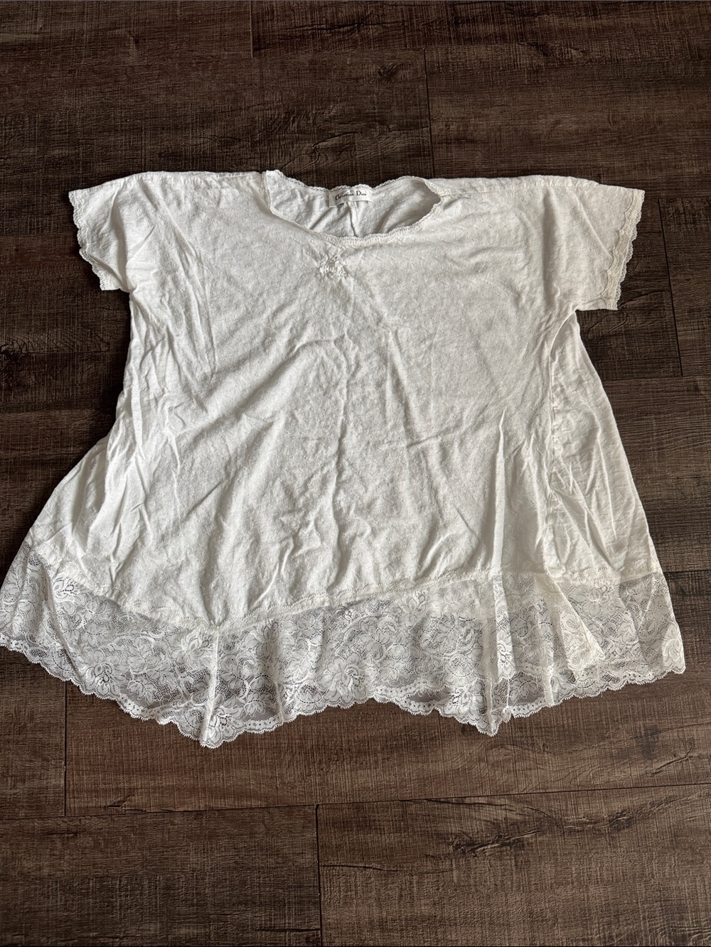 Vintage Dior White Lace-Hem Tunic Top